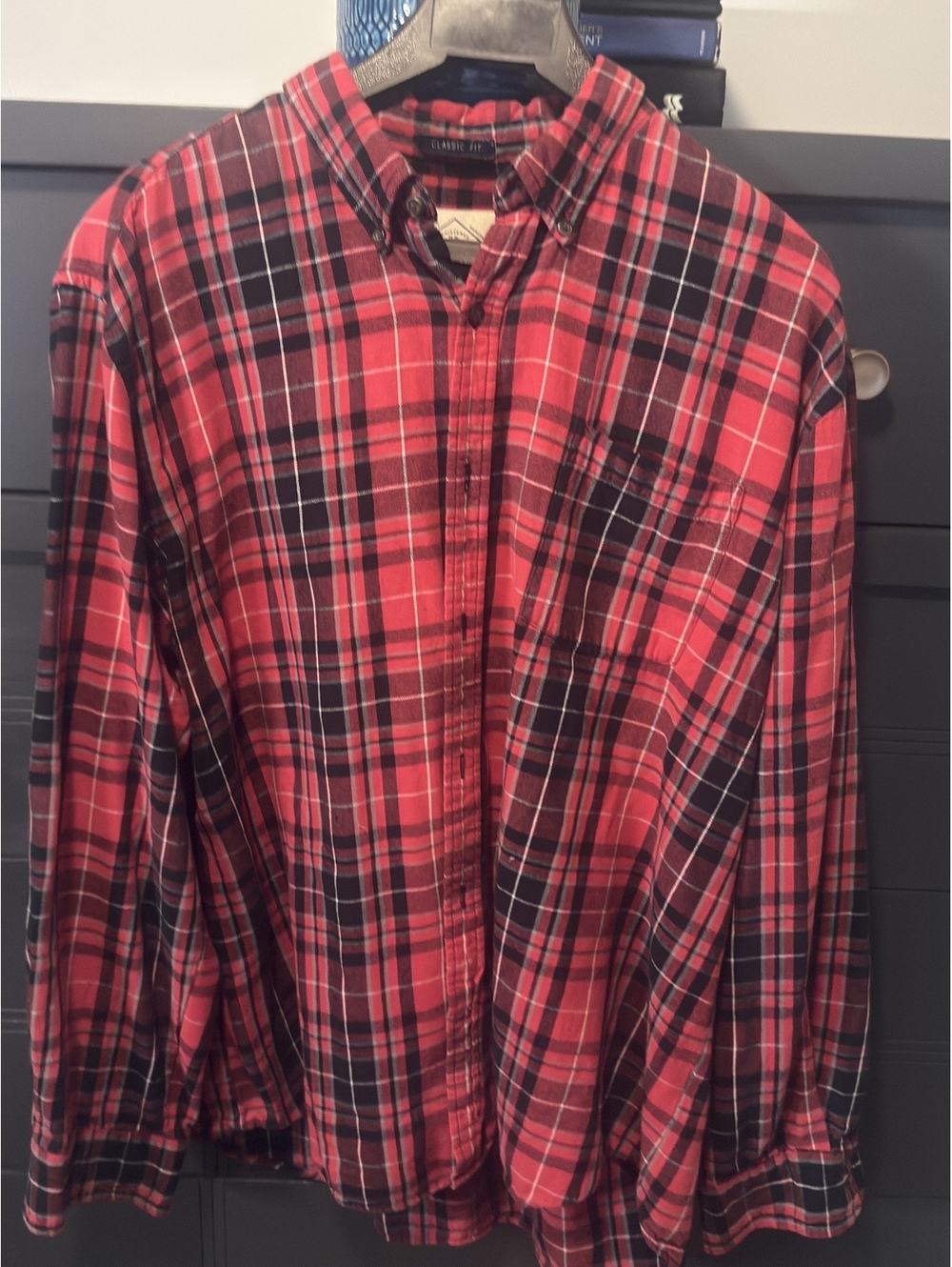 St. John's Bay Classic Red and Black Plaid Men's Button-Up Shirt XL